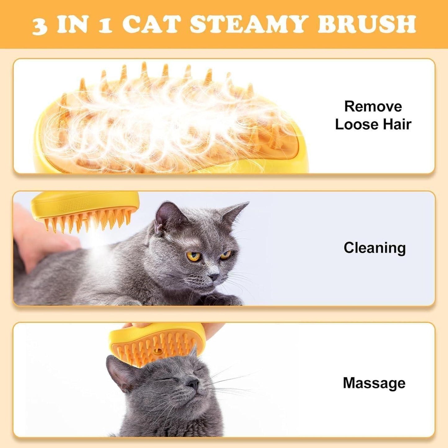 3-in-1 Steamy Pet Hair Brush & Cleanser
